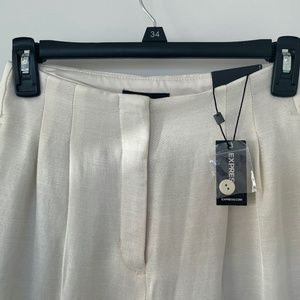 Express Cream Linen High-Waisted Wide Leg Pants Size 0 Short